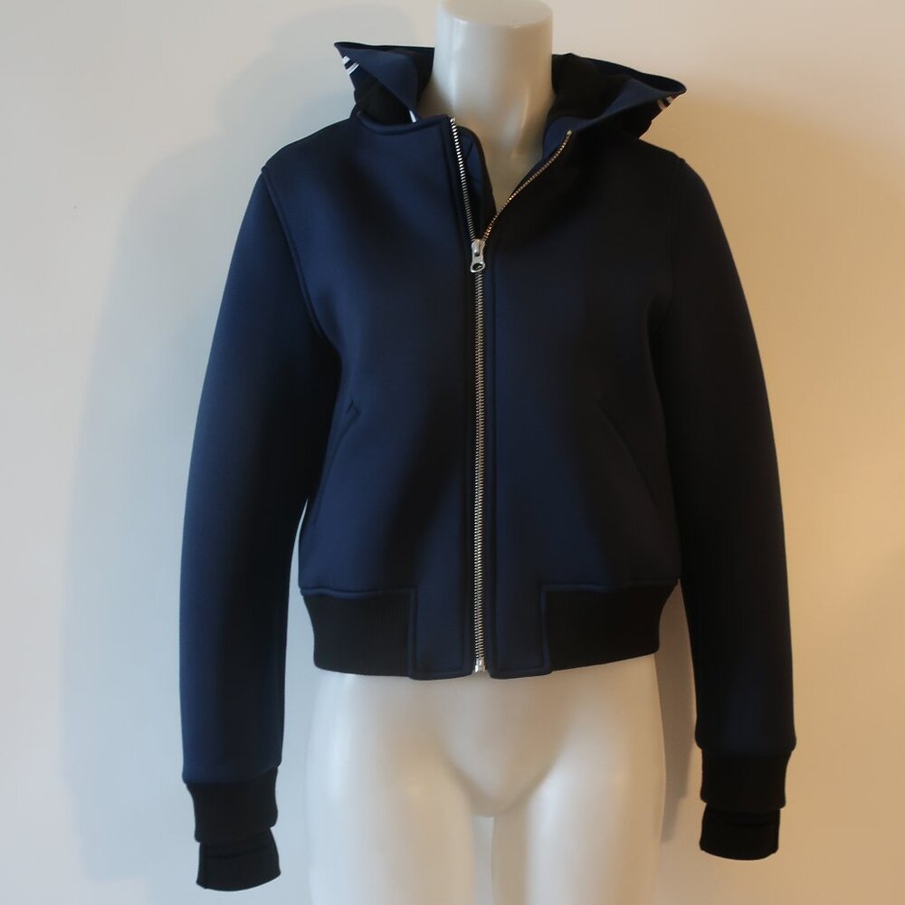 Womens NYLORA "Baldwin" Blue, Black Hooded Bomber Jacket S*